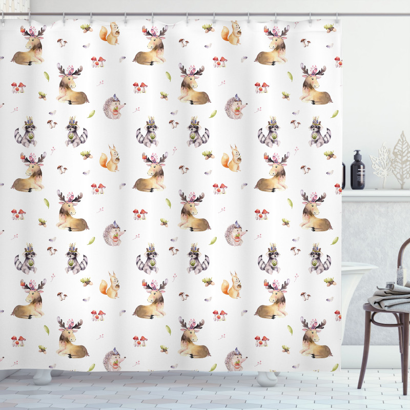 Hedgehog Moose Watercolors Shower Curtain