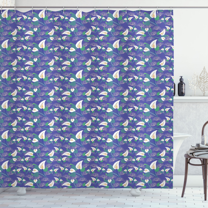 Peacock Tail Outlined Motif Shower Curtain