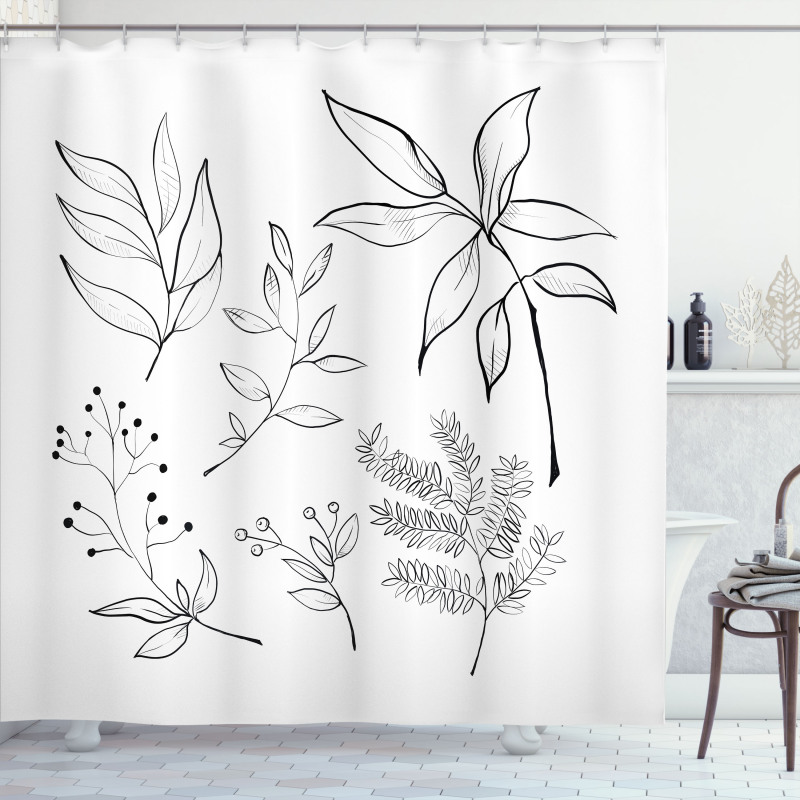 Sketched Botanical Theme Shower Curtain