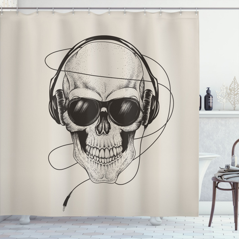 Retro Skull with Headphones Shower Curtain