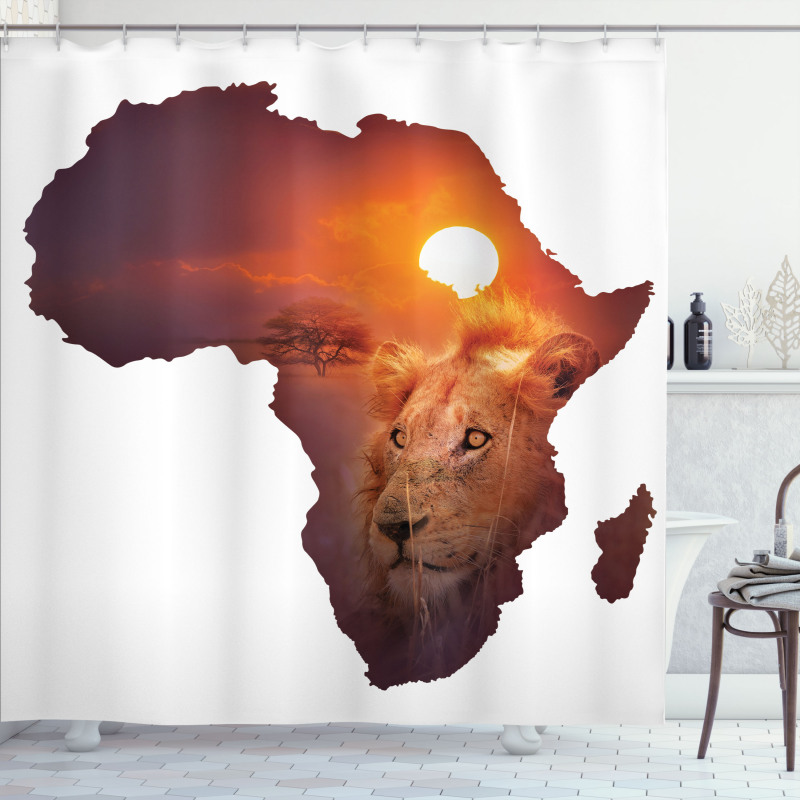Lion and African Map Sunset Shower Curtain