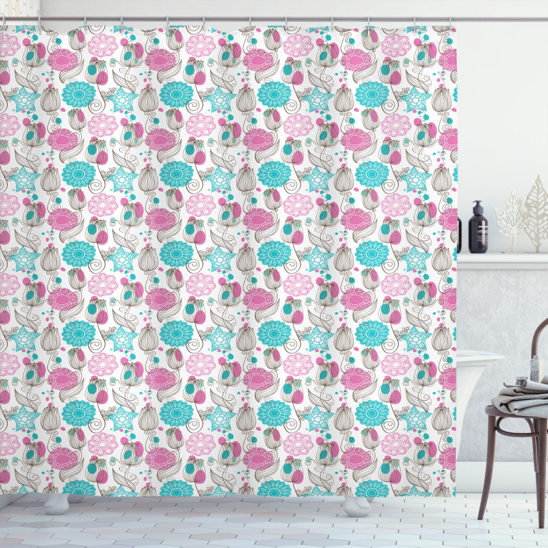 Sketched Tulip Flowers Shower Curtain
