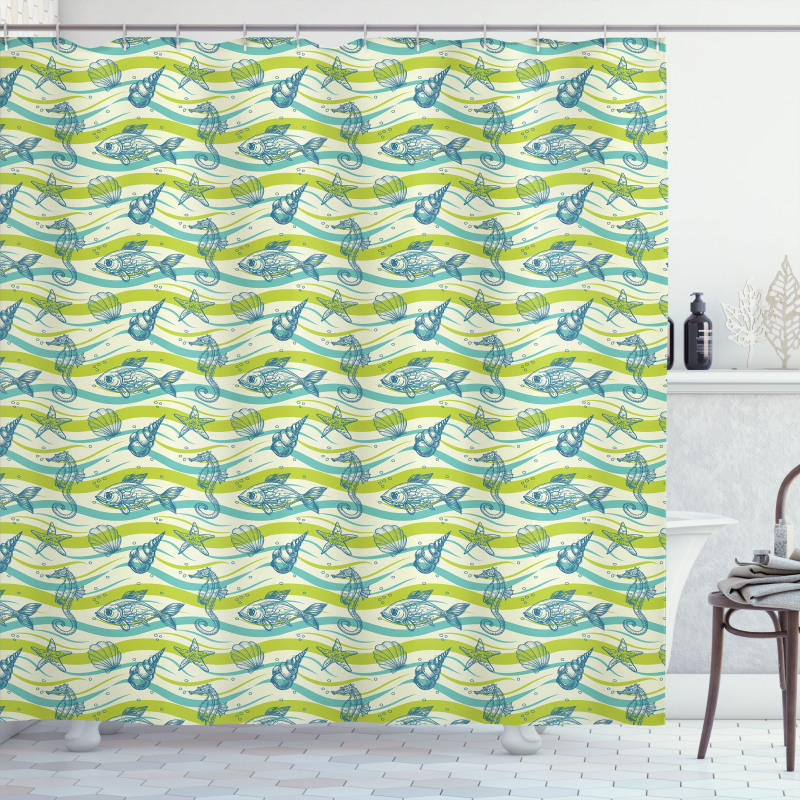 Sketch Underwater Habitants Shower Curtain