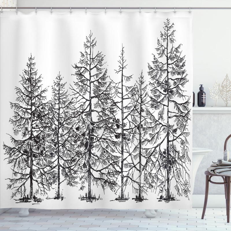 Seasonal Pine Tree Landscape Shower Curtain