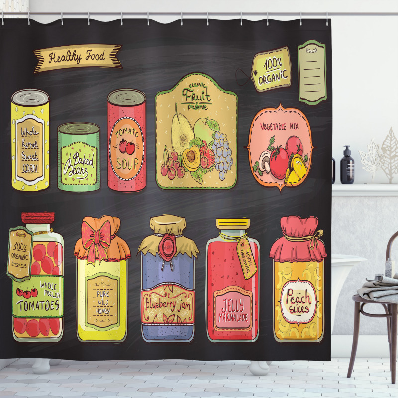 Hand Drawn Can Goods Design Shower Curtain