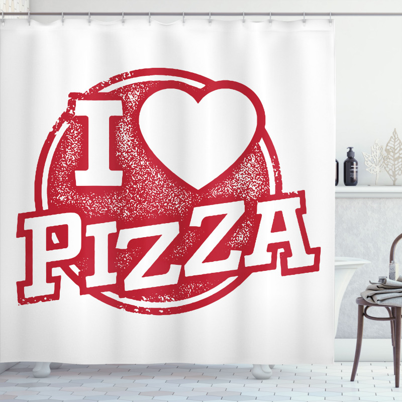 Grunge Love Pizza Lettering Shower Curtain