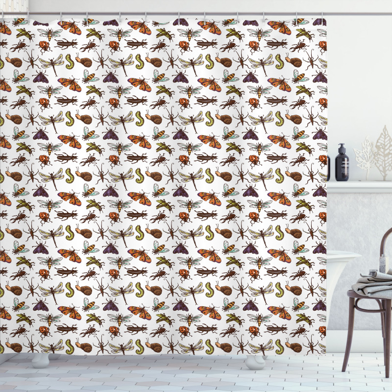 Grasshopper Ladybug Butterfly Shower Curtain