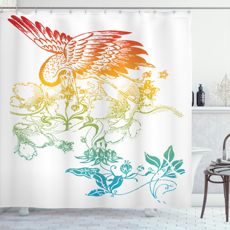 Oriental Bird with Flowers Shower Curtain