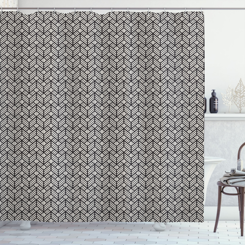 Geometric Grid Mesh Tiles Shower Curtain