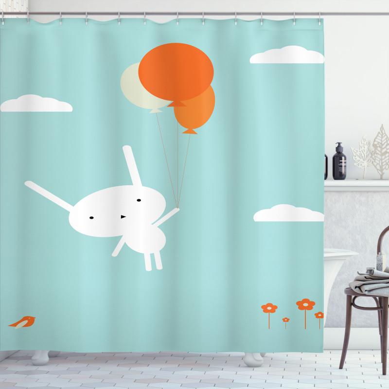 Flying Rabbit Balloons Sky Shower Curtain