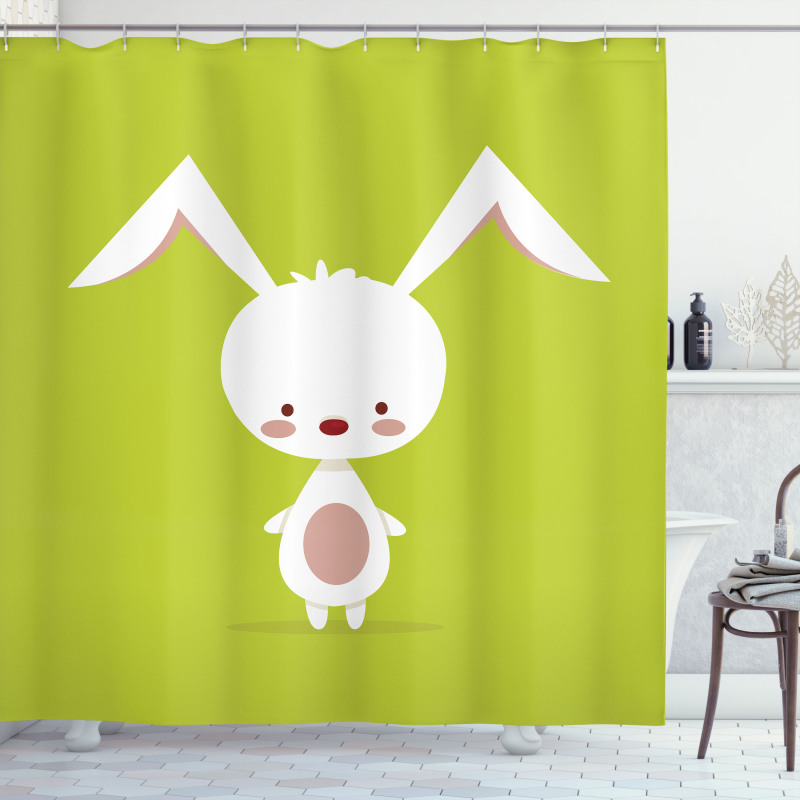 Cartoon Character on Green Shower Curtain