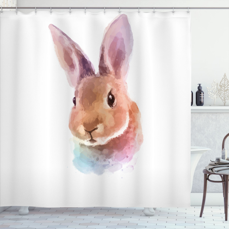 Watercolor Art Rabbit Head Shower Curtain