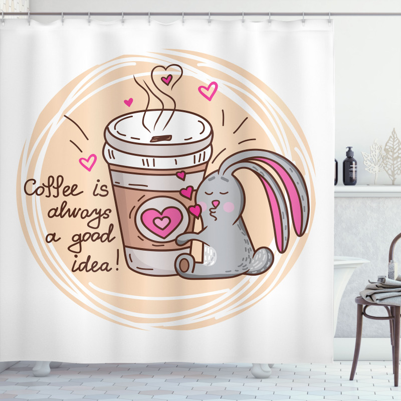 Coffee Lover Rabbit Words Shower Curtain