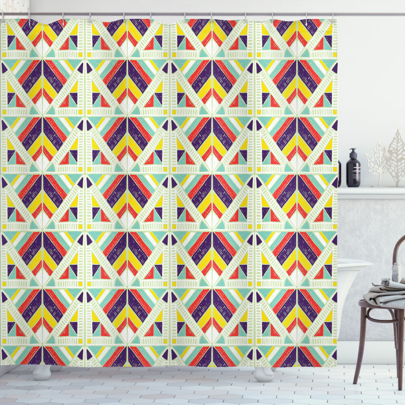 Colorful Stripe and Triangle Shower Curtain