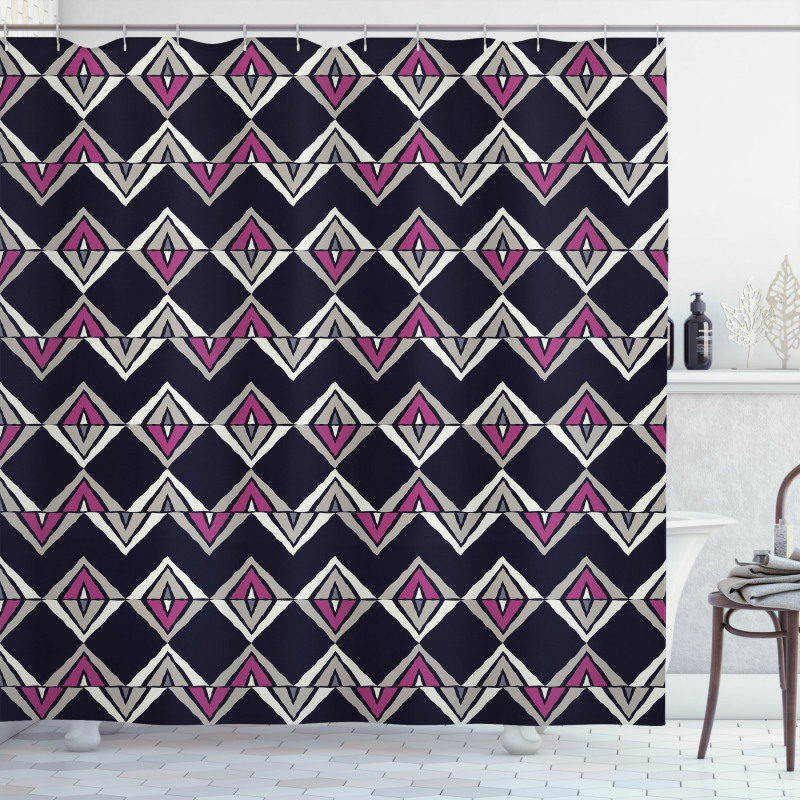 Native Folk Motifs Chevron Shower Curtain