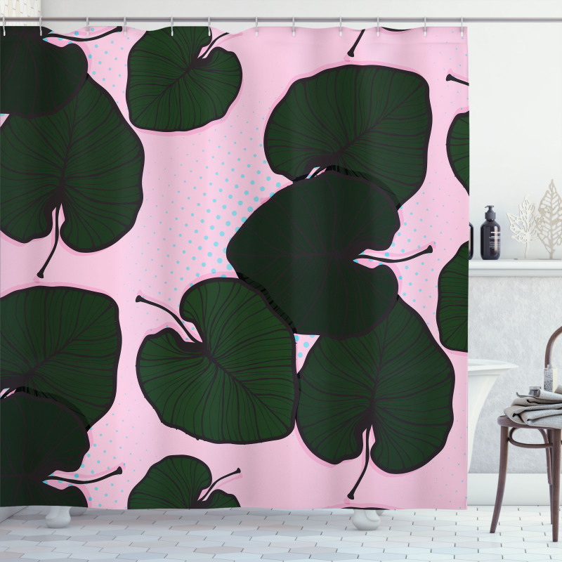 Tropical Foliage on Pink Shower Curtain