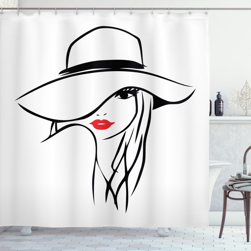 Girl Wearing a Big Floppy Hat Shower Curtain