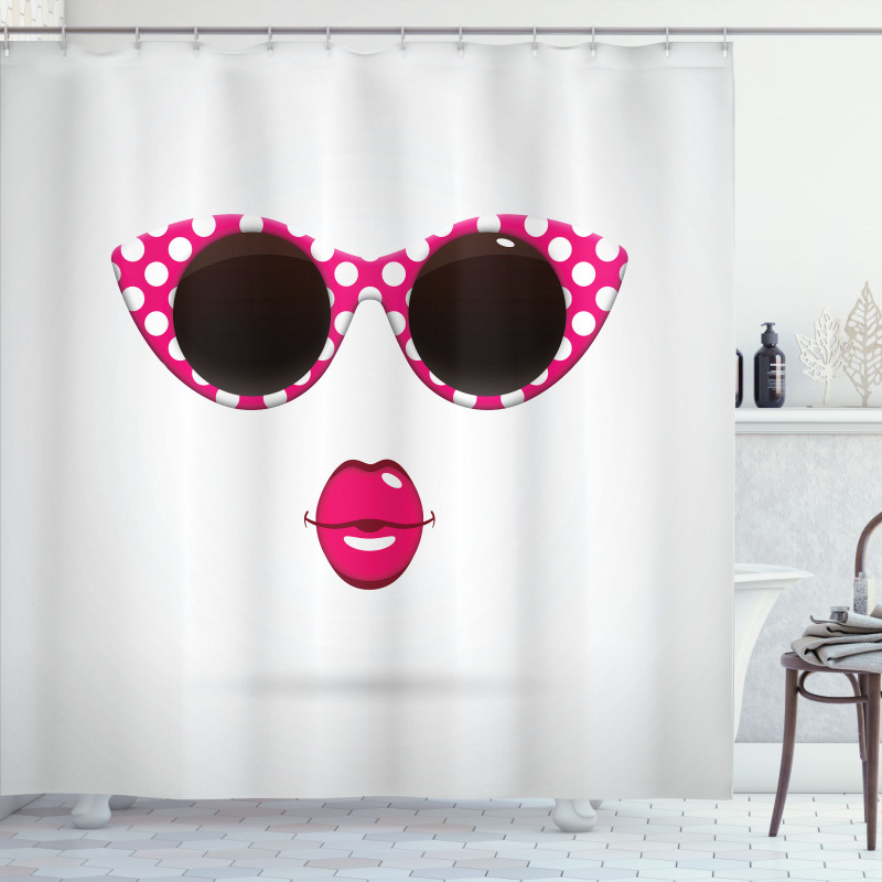 Polka Dot Cat Eye Sunglasses Shower Curtain
