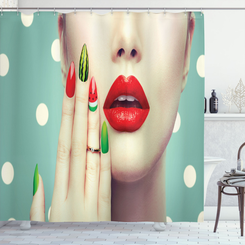 Watermelon Nail Art and Makeup Shower Curtain