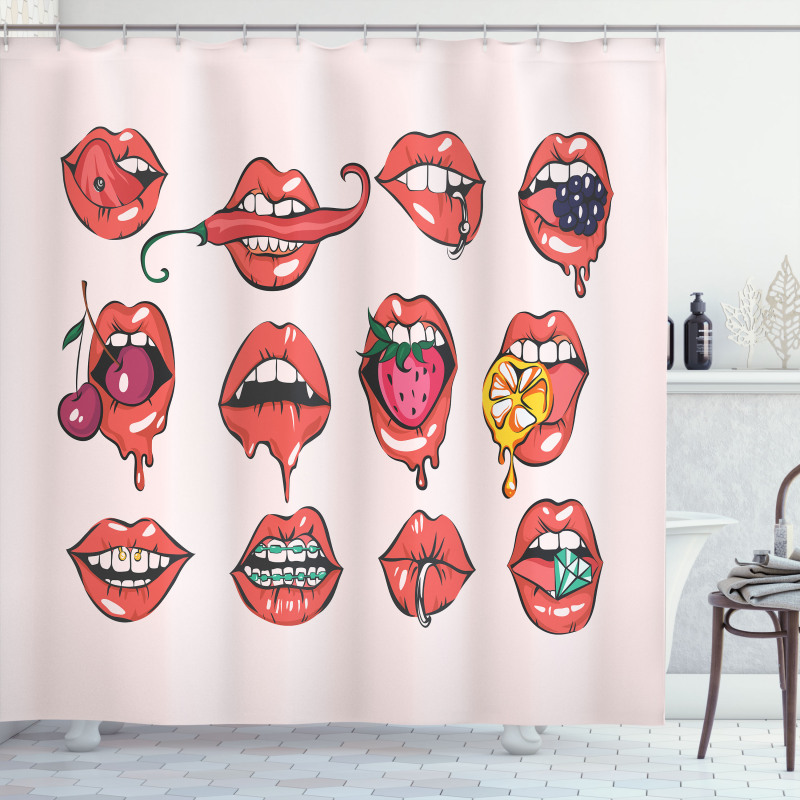 Pierced Tongue Teeth Braces Shower Curtain