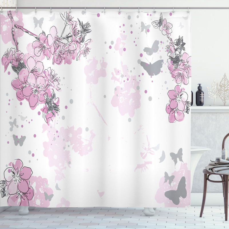 Spring Motif Outline Shower Curtain