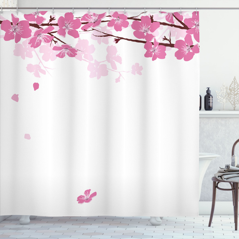 Falling Flower Motif Shower Curtain