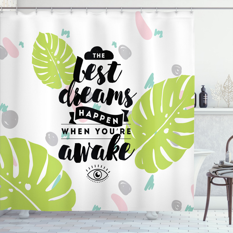 Phrase with Monstera Leaves Shower Curtain