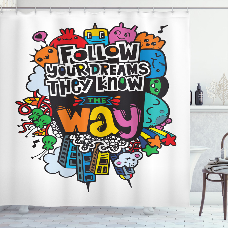 Monster Doodle Positive Words Shower Curtain