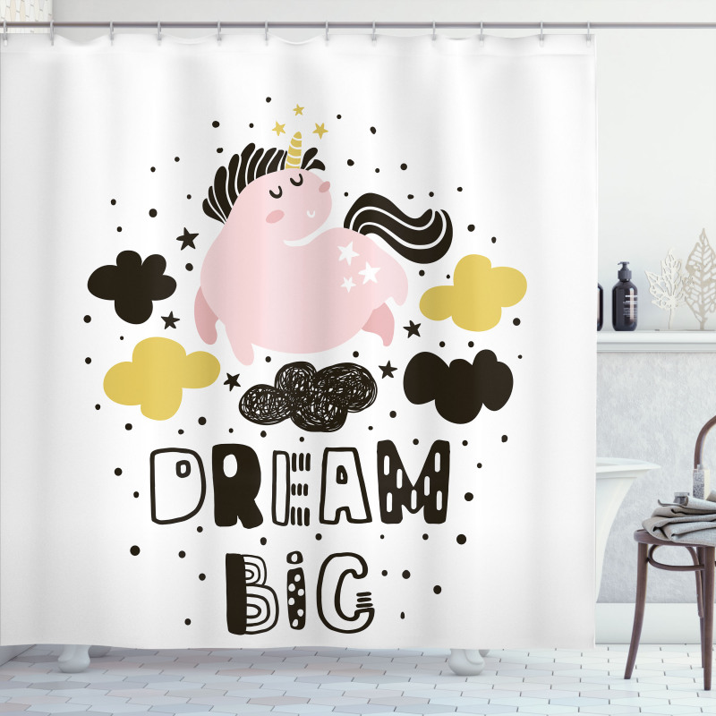 Unicorn in the Sky with Stars Shower Curtain