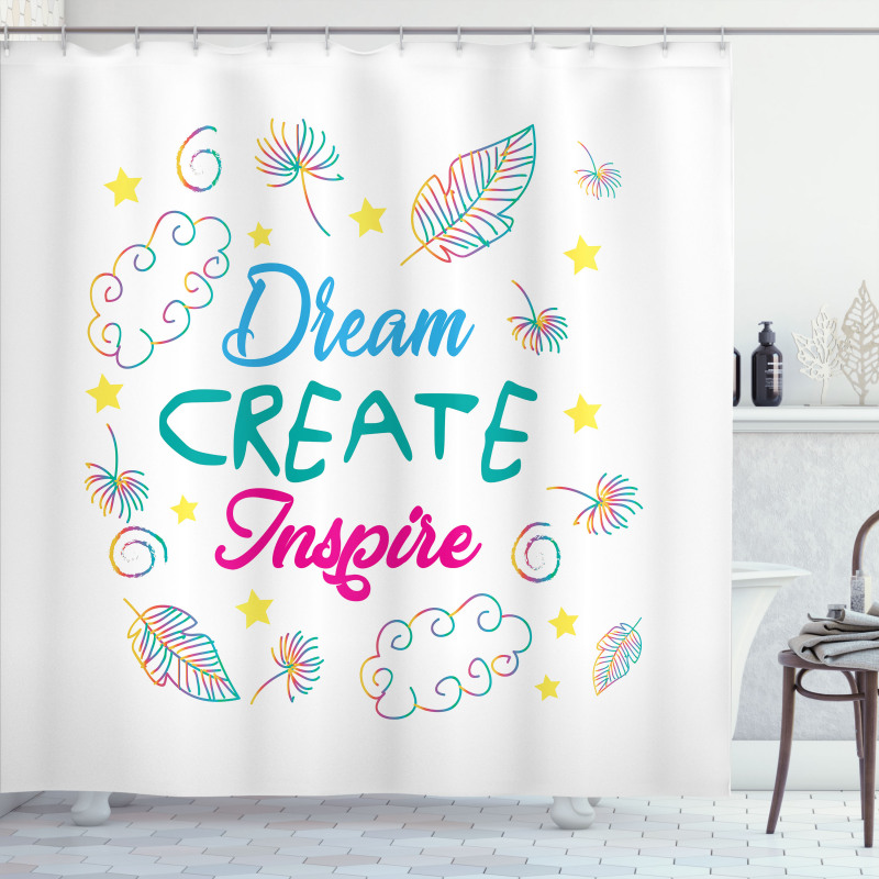 Dream Create Inspire Leaves Shower Curtain