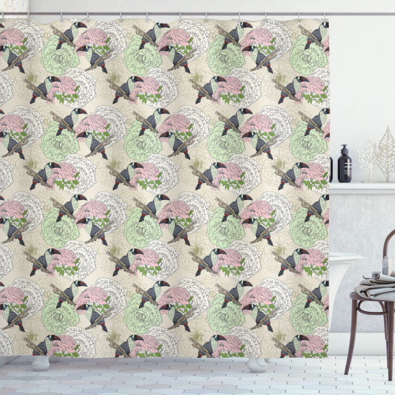 Wild Roses and Toucan Bird Shower Curtain