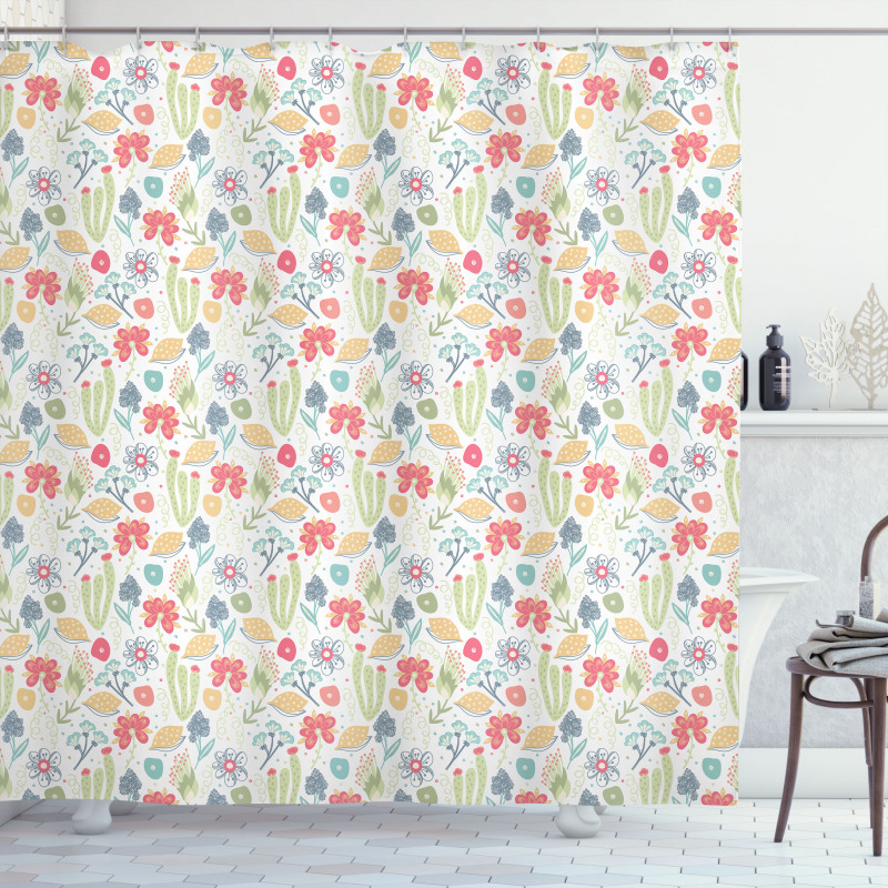 Pastel Doodle of Flora Arsty Shower Curtain