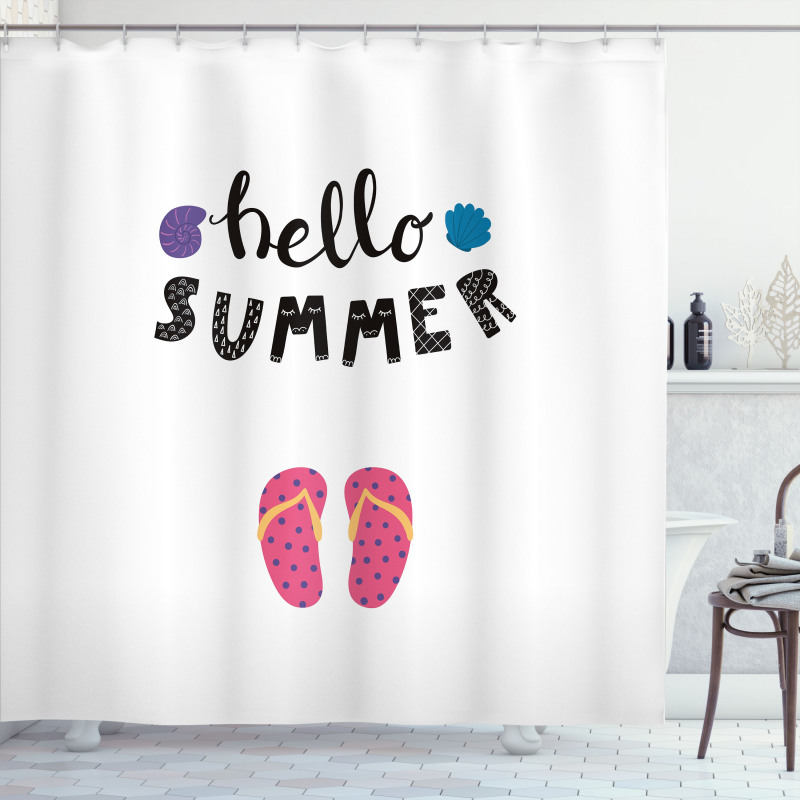 Hello Flip Flops Seashell Shower Curtain