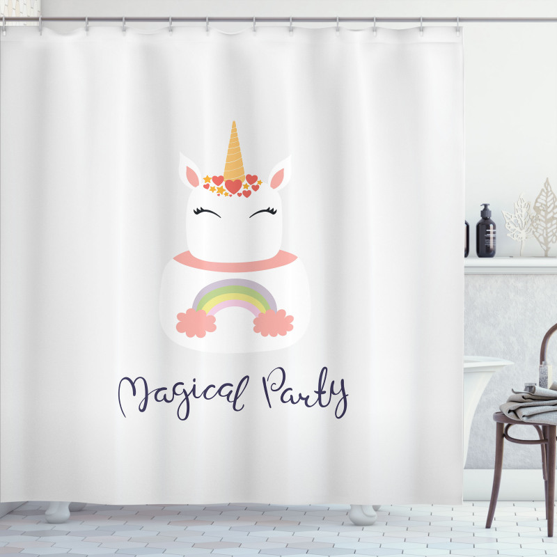 Unicorn Cake Cursive Words Shower Curtain