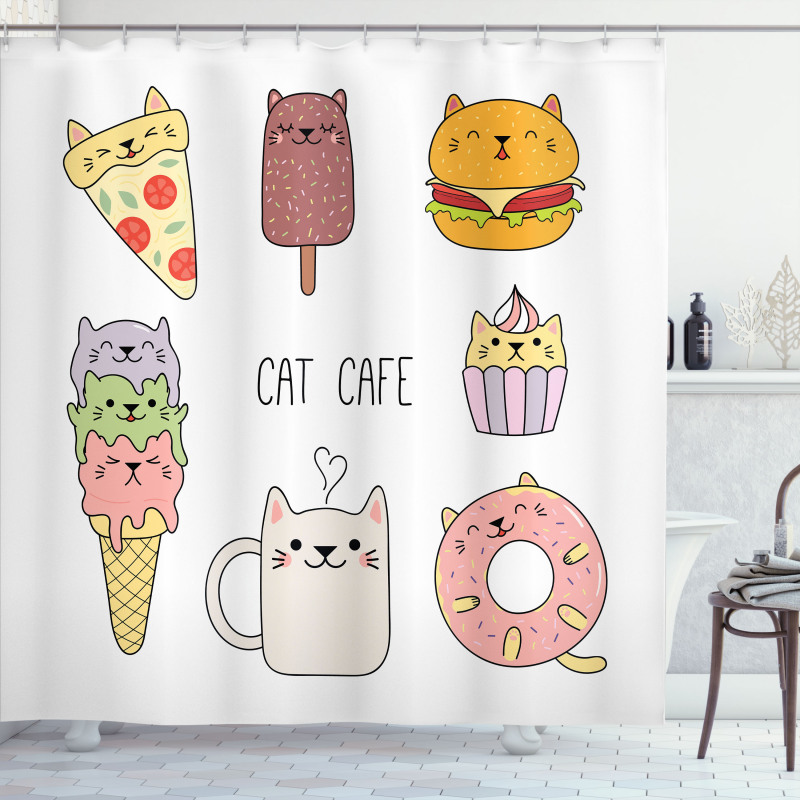 Cats Cafe Food Shapes Shower Curtain