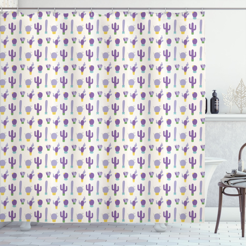 Purple Smiling Cactus Faces Shower Curtain