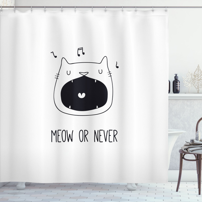 Meow or Never Word Fangs Shower Curtain