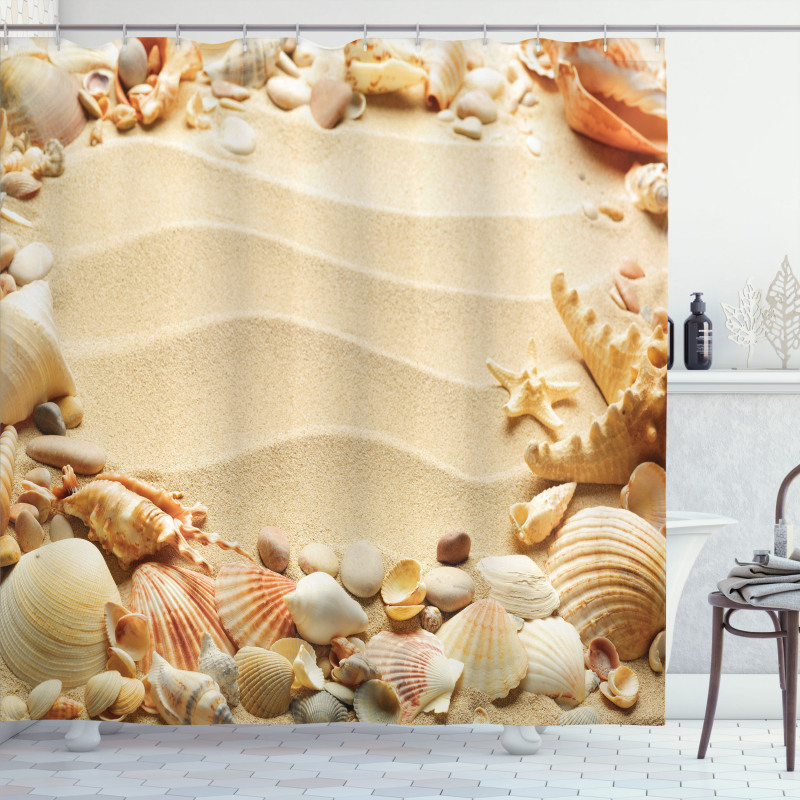 Blurry Ocean Seashells Sandy Shower Curtain