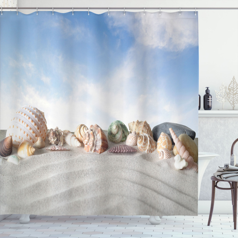 Seashells on Sand Hill Sky Shower Curtain