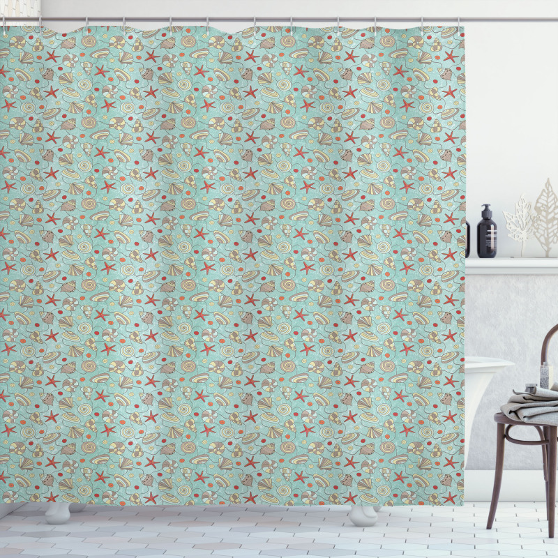 Chaotic Doodle Ocean Starfish Shower Curtain