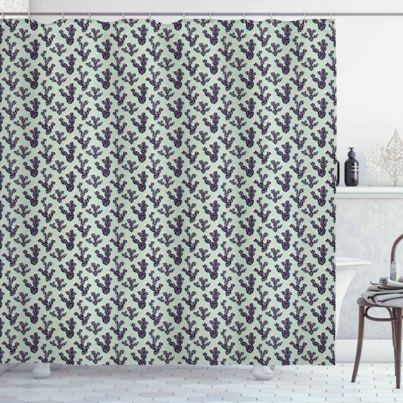 Prickle Plant and Polka Dots Shower Curtain