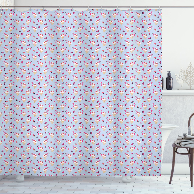 Cherry Flamingo Ice Cream Shower Curtain