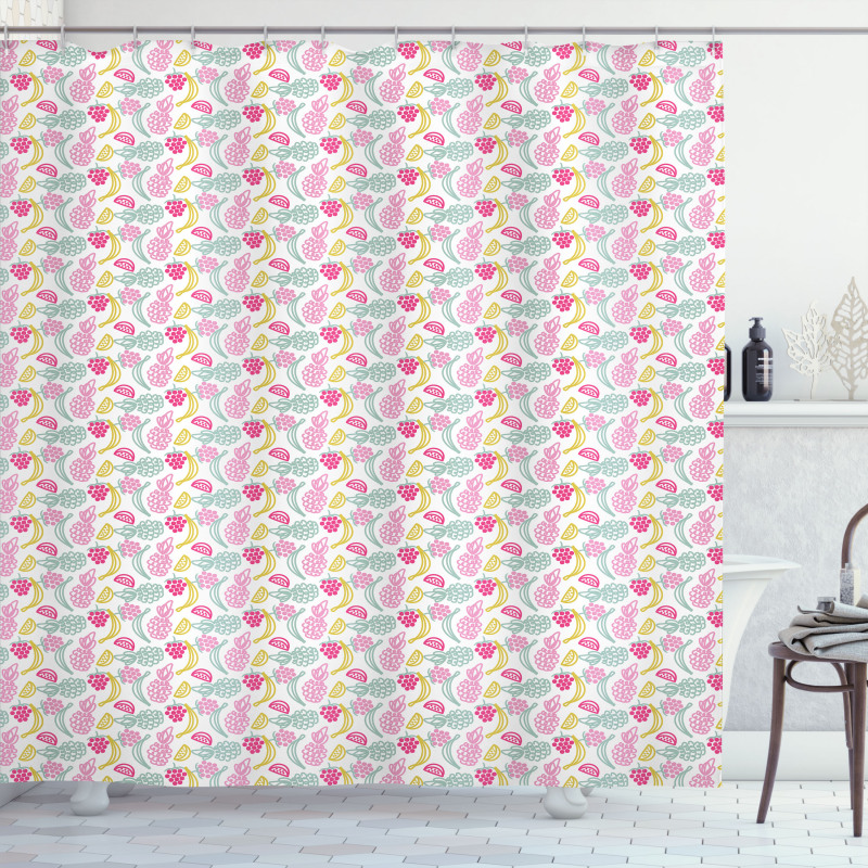 Pineapple Grape Banana Shower Curtain