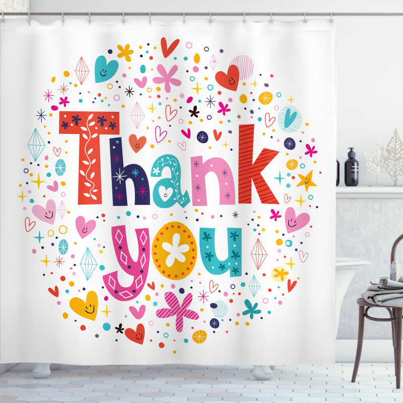 Happy Floral Hearts Stars Shower Curtain