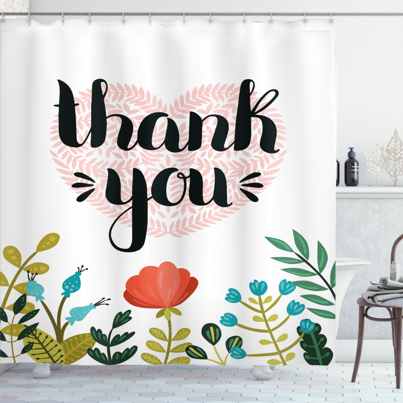 Heart Flowers and Leaves Shower Curtain