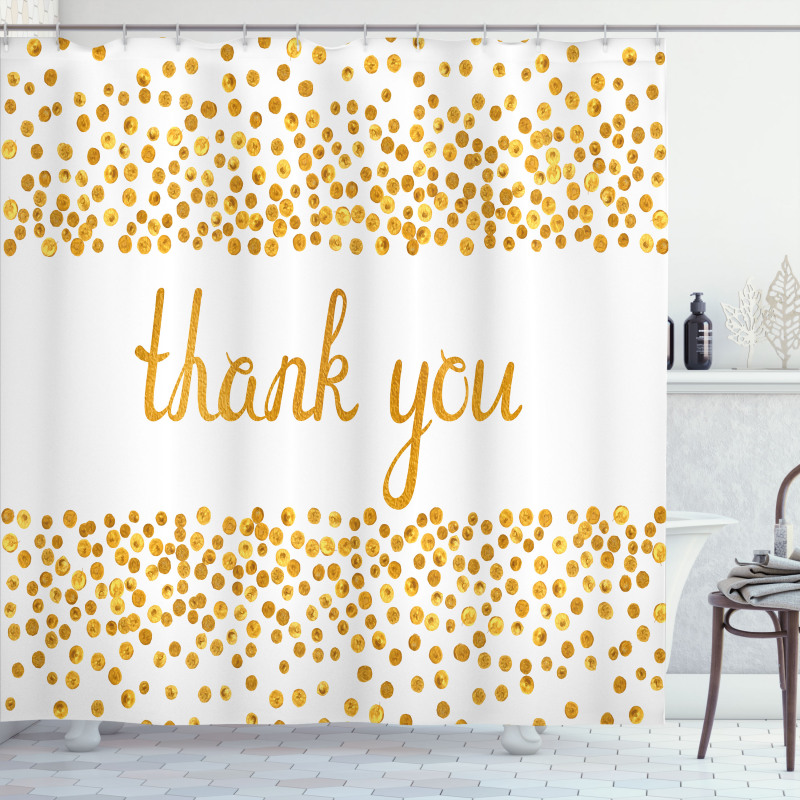 Yellow Tone Dots Cursive Shower Curtain