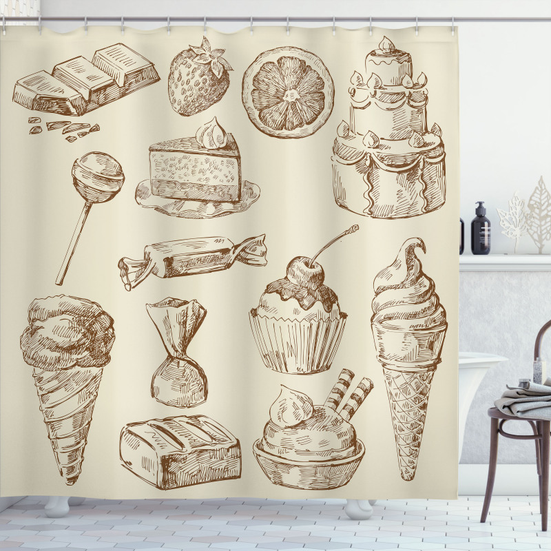 Pieces of Cake Creamy Doodle Shower Curtain