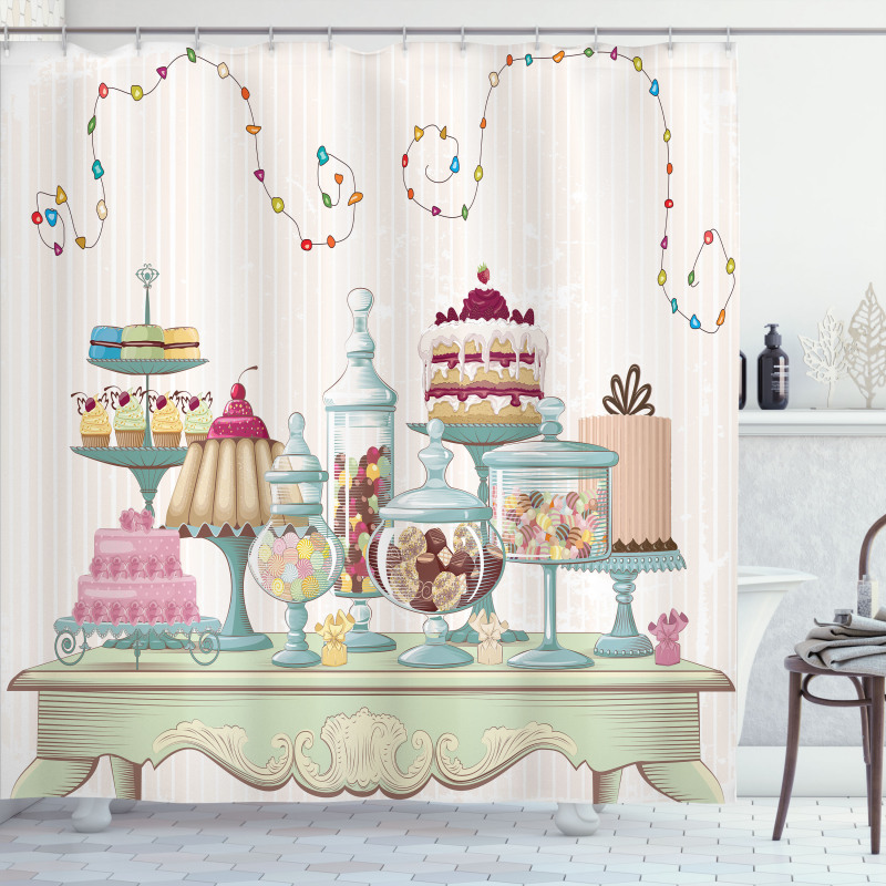 Cakes Glass Jars on a Table Shower Curtain