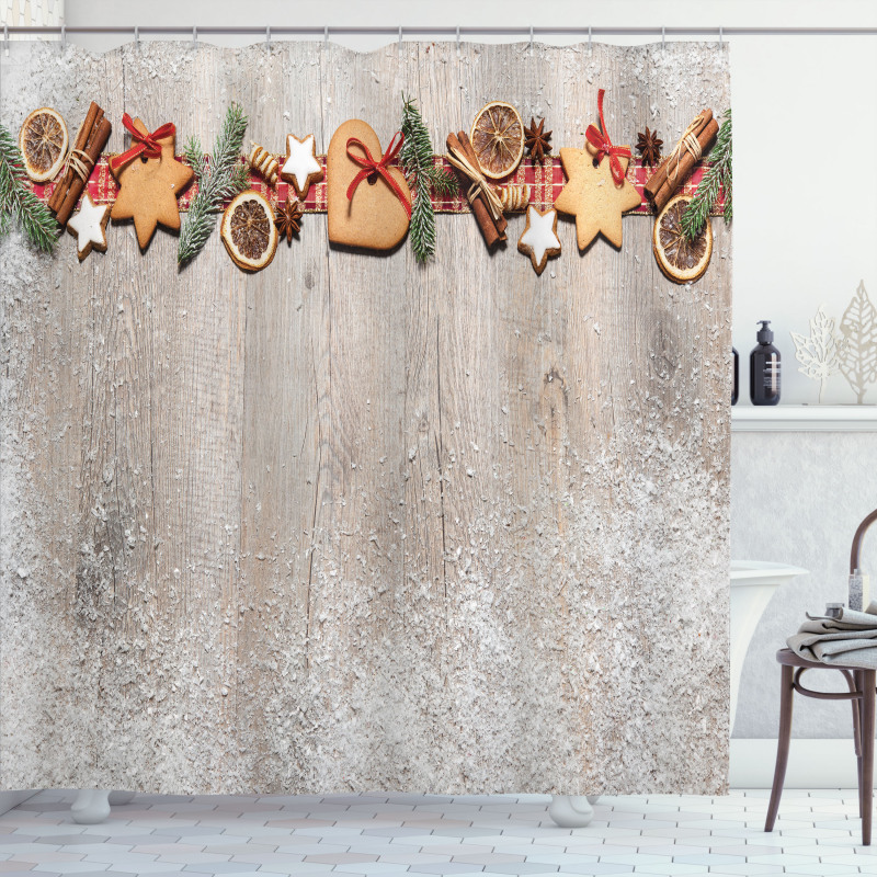 Christmas Themed on Wood Shower Curtain