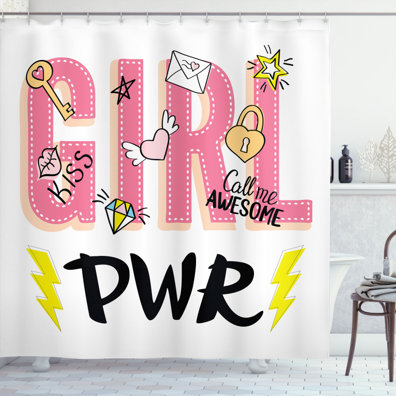 Girl Power with Hearts Shower Curtain